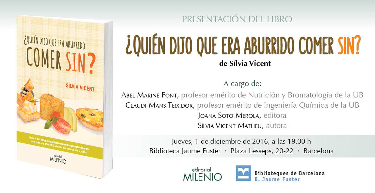 Os espero a todos a la presentación de mi 2º libro
322 recetas sin gluten
297 sin lactosa
171 sin huevo
85 veganas