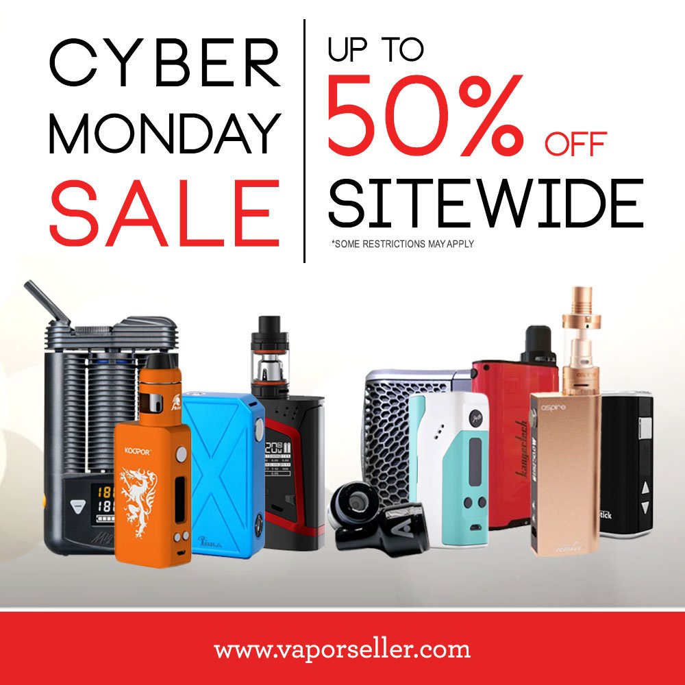 CYBER MONDAY SALE! Last chance to save up to 50% off Vaporizers &amp; Mods! Buy now at vaporseller.com #VapeSale #Cybermonday #Sale
