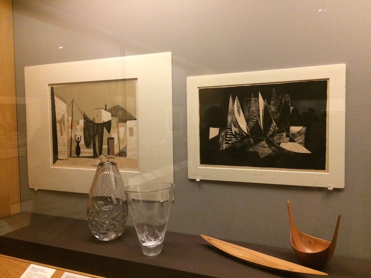 Another photo of 'Modern design and graphics: objects and prints from post-war Europe' <a href="/britishmuseum/">British Museum</a> Room 90a, until 22 Jan.#glass #prints