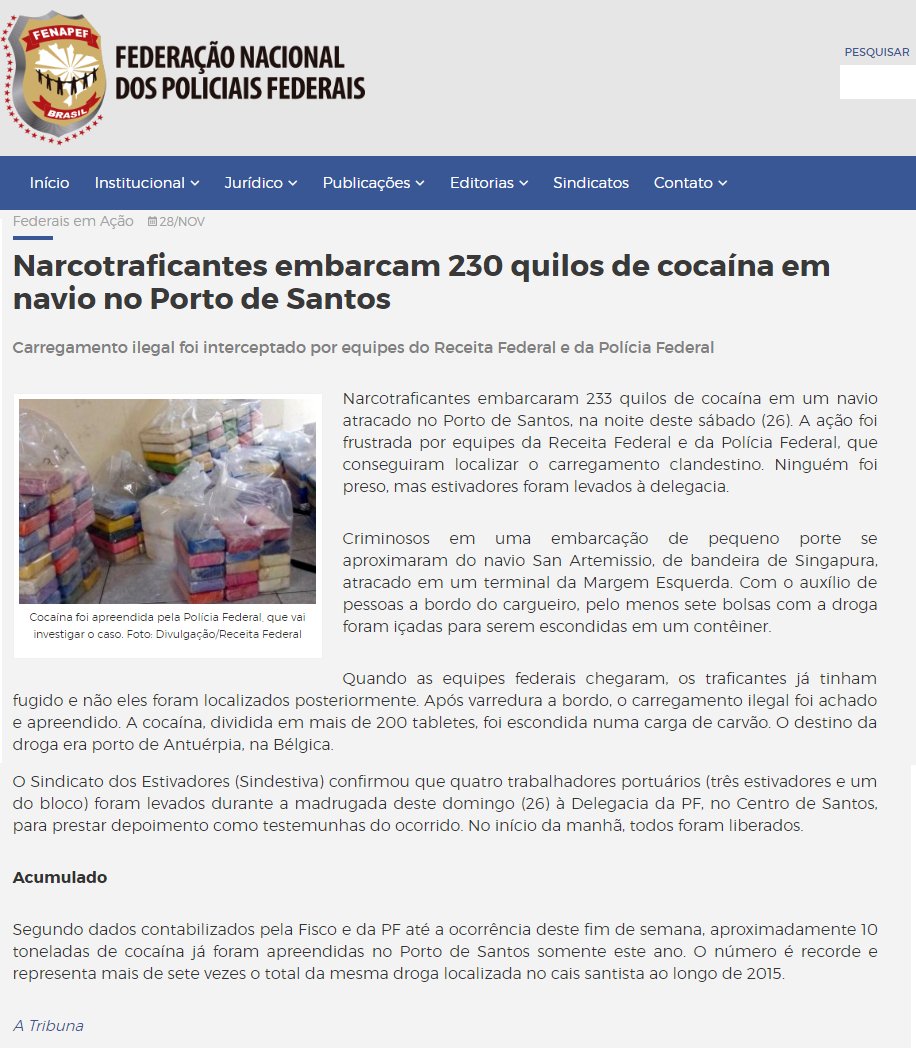 FENAPEF's tweet photo. Agentes da PF prenderam narcotraficantes com 233 kg de cocaína em um navio no Porto de Santos, na noite de sábado. https://t.co/2MIOZ4dU0U https://t.co/MKYhZzdCz1