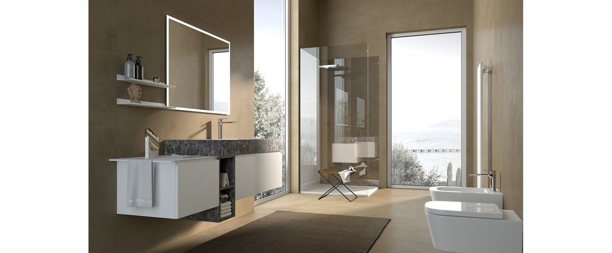 CasainCeramiche's tweet photo. Gola Comp_36 di #Archeda. Il #mobilebagno laccato bianco opaco con il vano a giorno e il top in HPL Brown con la #vasca in Ocritech https://t.co/o4BcwOnSmB