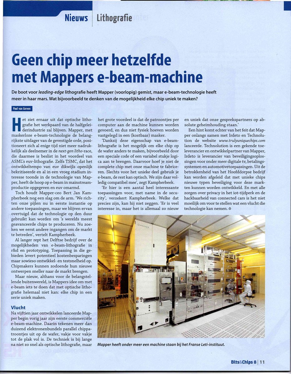 Article about MAPPER and truly unique chips in <a href="/BitsChips/">Bits&Chips</a> <a href="/Irdeto/">Irdeto</a> @technolutionbv #trulyuniquechips