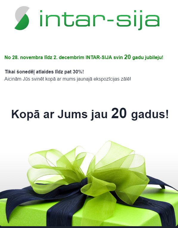 INTARSIJA's tweet photo. Šonedēļ svinam 20 gadu jubileju! Esam Jums sarūpējuši atlaides līdz pat 30%! https://t.co/4cbAoAUbbc