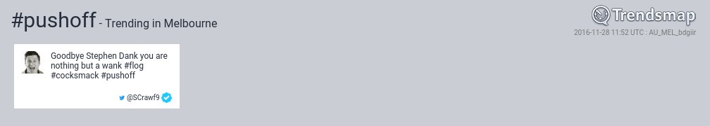 TrendsMelbourne's tweet image. #pushoff is now trending in #Melbourne

trendsmap.com/r/AU_MEL_bdgiir