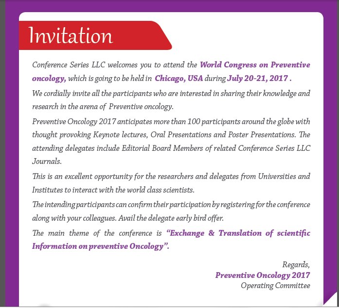 OncologyPrevent's tweet photo. Share Knowledge &amp; Expertise on International Platform at #PreventiveOncology2017 USA https://t.co/wr8aHRdzjV