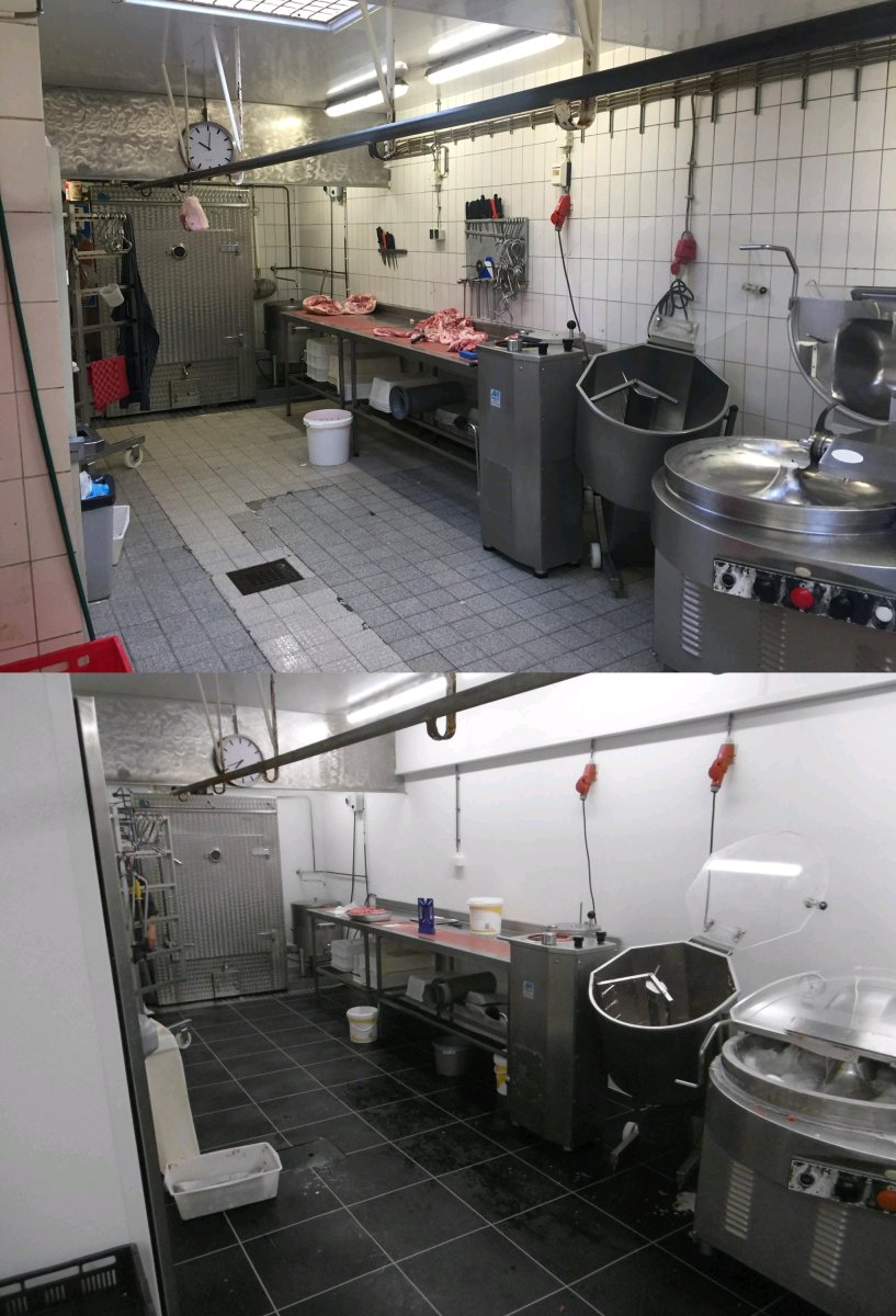 Wonderboard_mil's tweet photo. Slagerij gerenoveerd met Wonderboard FRP polyesterplaten en vloersysteem. De ruimte is en ziet er nu weer hygiënisch uit! #wanden #slagerij https://t.co/HwnLvZ6eJb