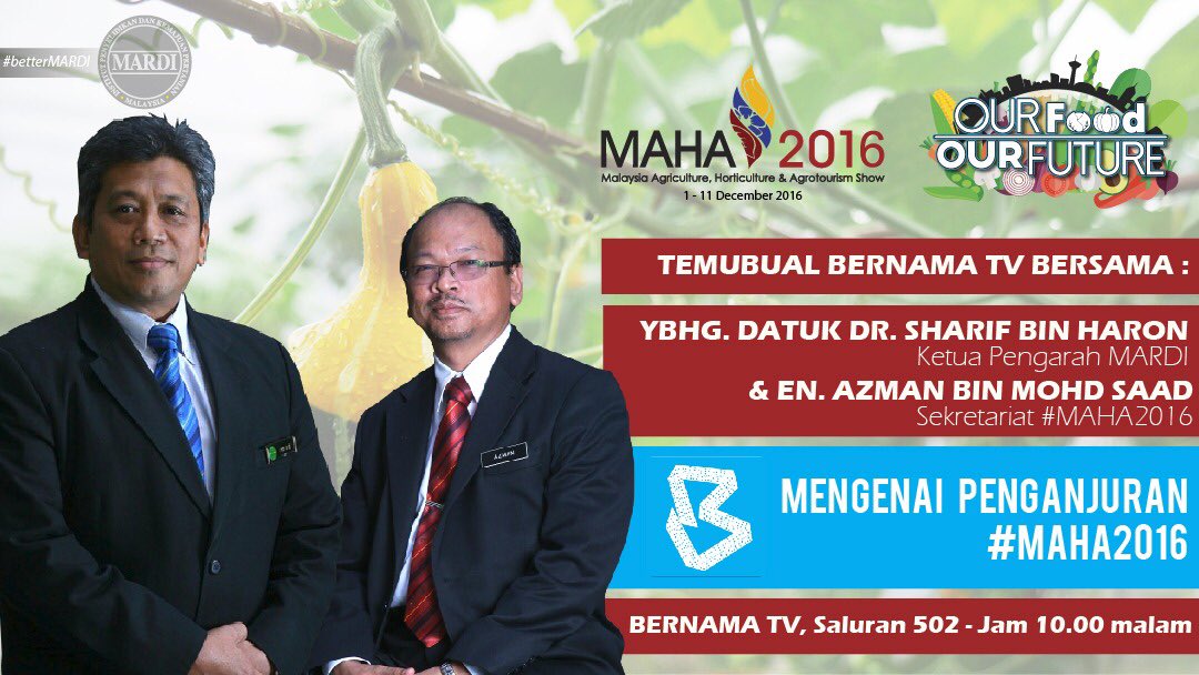 mardimalaysia's tweet photo. Temubual @bernamadotcom bersama KP @sharifharon &amp; Sekretariat @mediamaha2016 @azmanmsaad mengenai #MAHA2016 malam ini, 10 pm

#betterMARDI https://t.co/cq16VNJevj