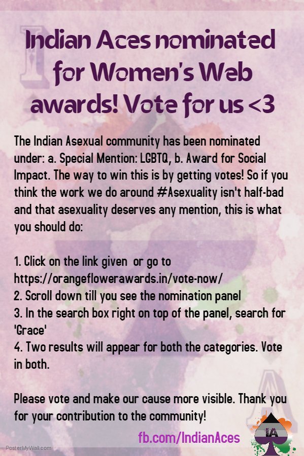 IndianAces_'s tweet photo. The Indian Asexual community got nominated at the Orange Flower awards by @womensweb! Help us win: Vote here: https://t.co/0zgPxfXN7w https://t.co/QYyXqwemsS