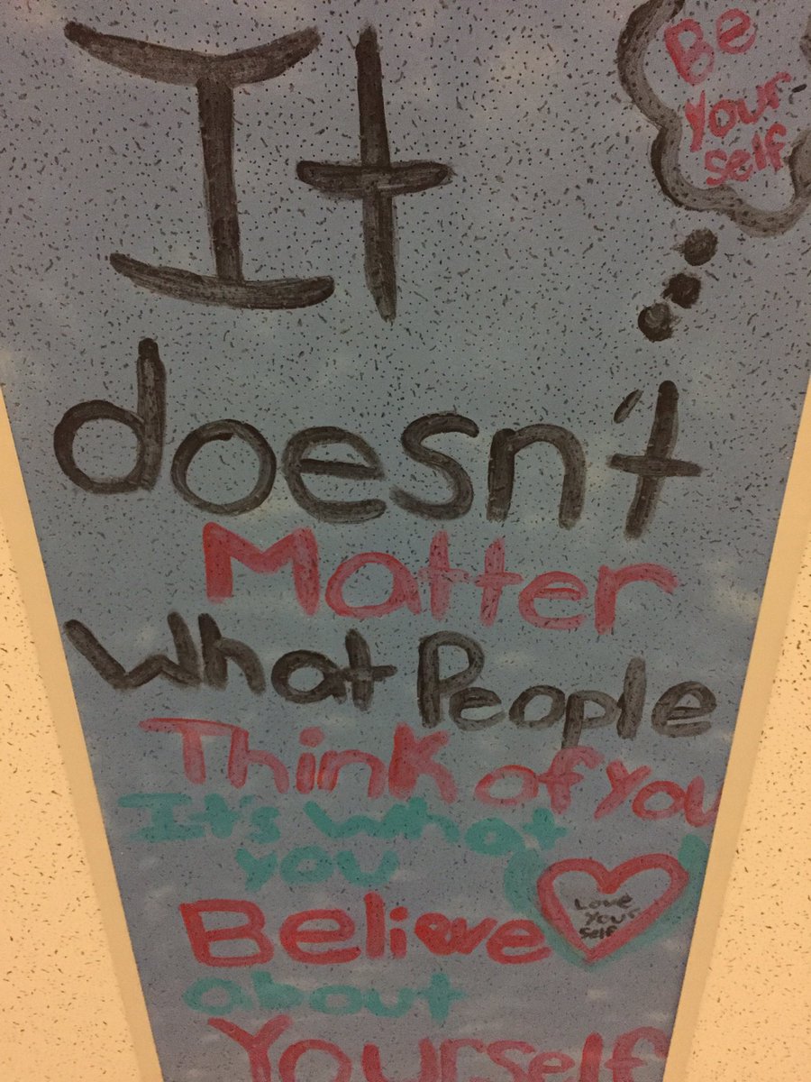 Ss designed new ceiling tiles to spread school spirit and positivity <a href="/SouthportMiddle/">Southport Middle</a>! Fun seeing Ss looking up! #pbis #pbischat #perrychat