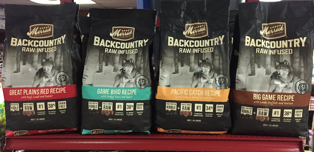 Merrick Backcountry a grain free raw infused kibble that will bring out the wolf in you canine companion. #eriksongrain #acton #dogs