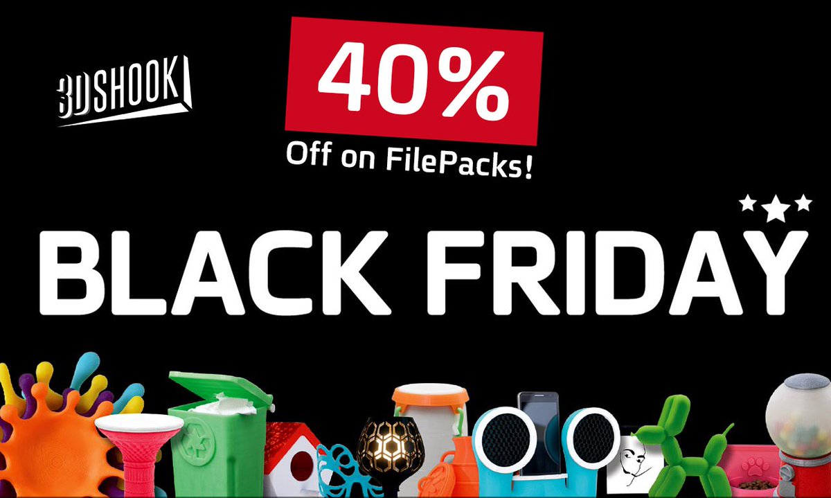 3DSHOOK's tweet photo. Last day of our BIG shopping weekend sale! 40% off on all FilePacks, use code bf2016 at checkout #CyberMonday  #blackfriday #3Dprinting https://t.co/rhGdAf1qC3