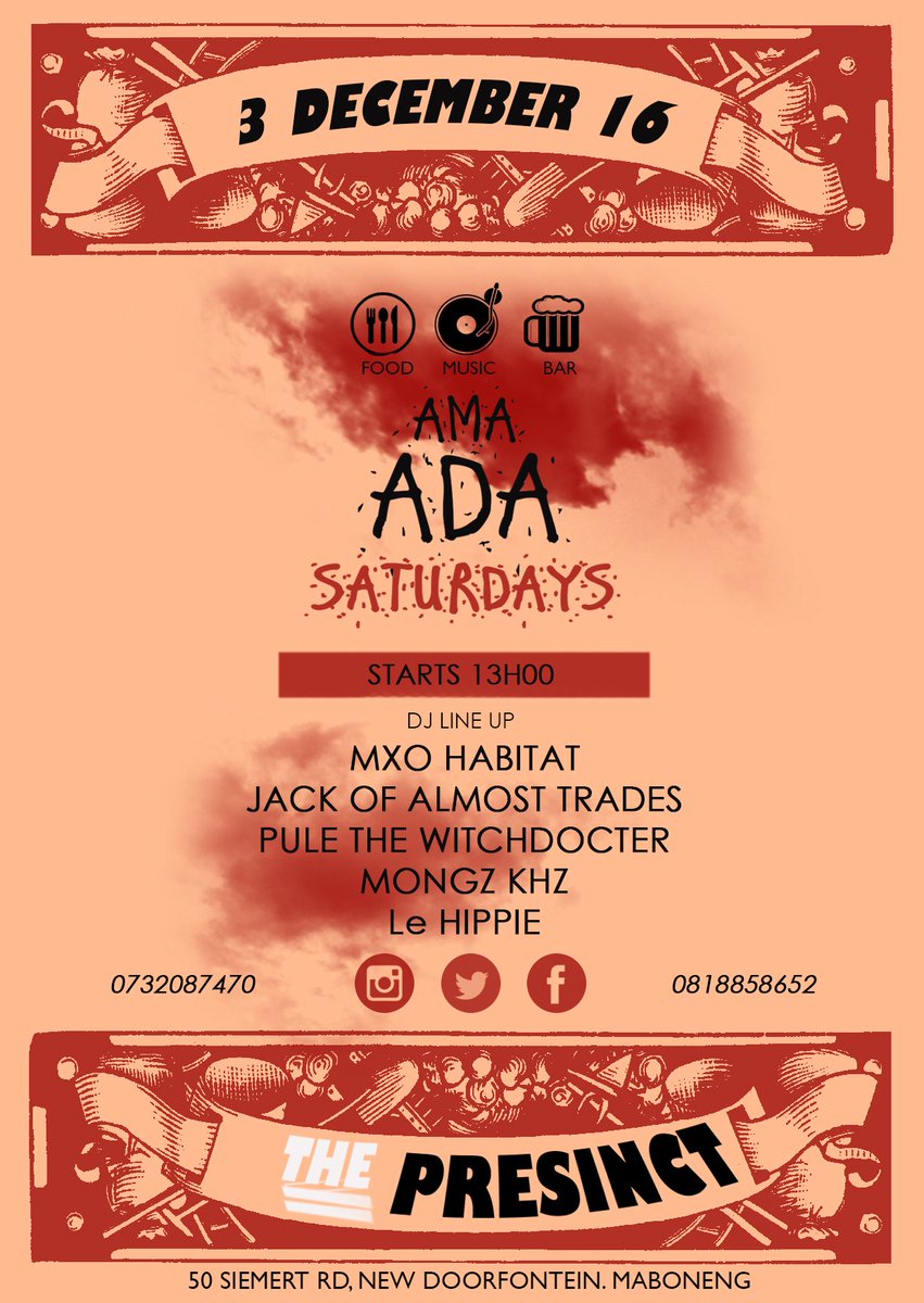 thepresinct_'s tweet photo. Its gonna be SOME ADA SATURDAY with this lovely DJ Line Up // Great Food // Best Bar Prices #ArtsJourn #thepresinct #lovemaboneng https://t.co/YOucegSFCp