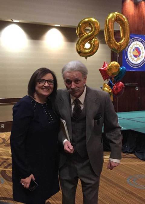 Paul Rowe as William Coaker with
activist Lana Payne Federation of Labour 80th anniversary celebrations.