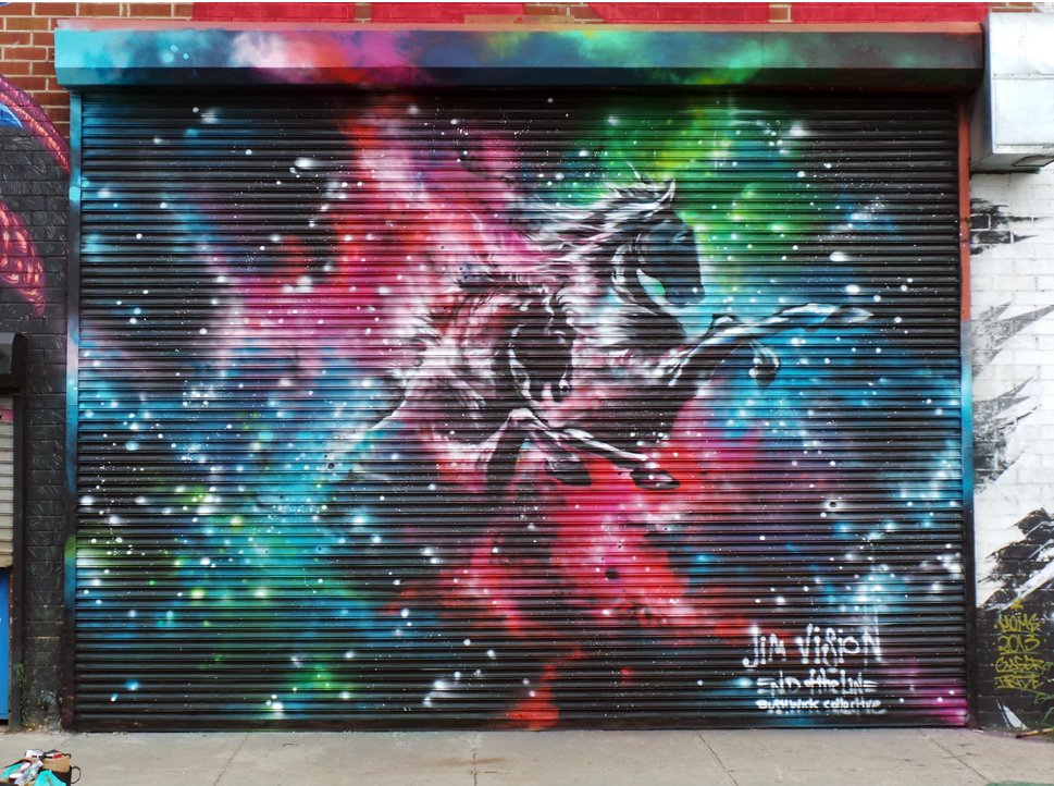 <a href="/cmmnty_Social/">CMMNTY</a> release a giclee print &amp; limited run Tee of my piece from NYC #wyldstallions bit.ly/CMMNTYJIM 
Big up <a href="/TheBKcollective/">Bushwick Collective</a>