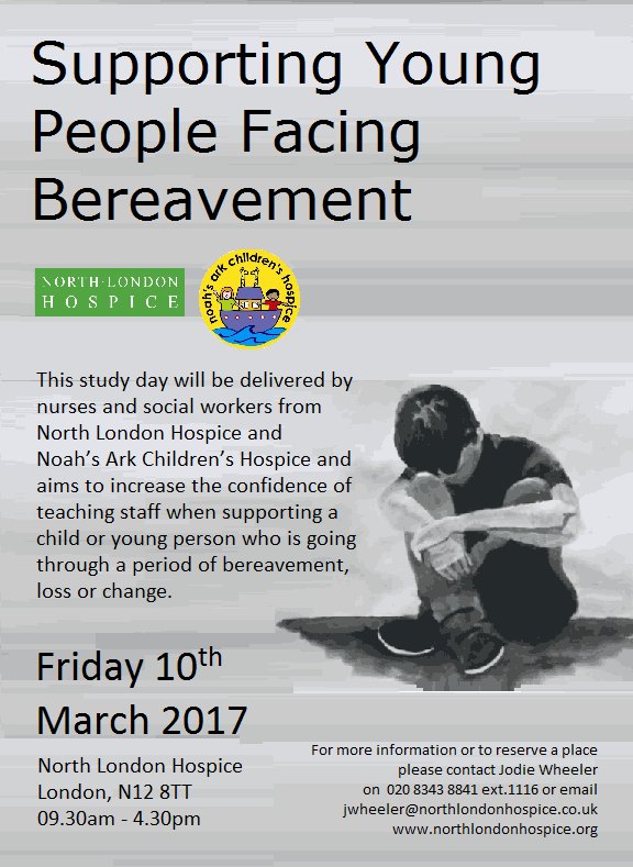 NLondonHospice's tweet photo. we have teamed up with @NoahsArkHospice to run study day for #teachers on how to support #Children &amp; young people dealing with #bereavement https://t.co/94bNuHK8uI