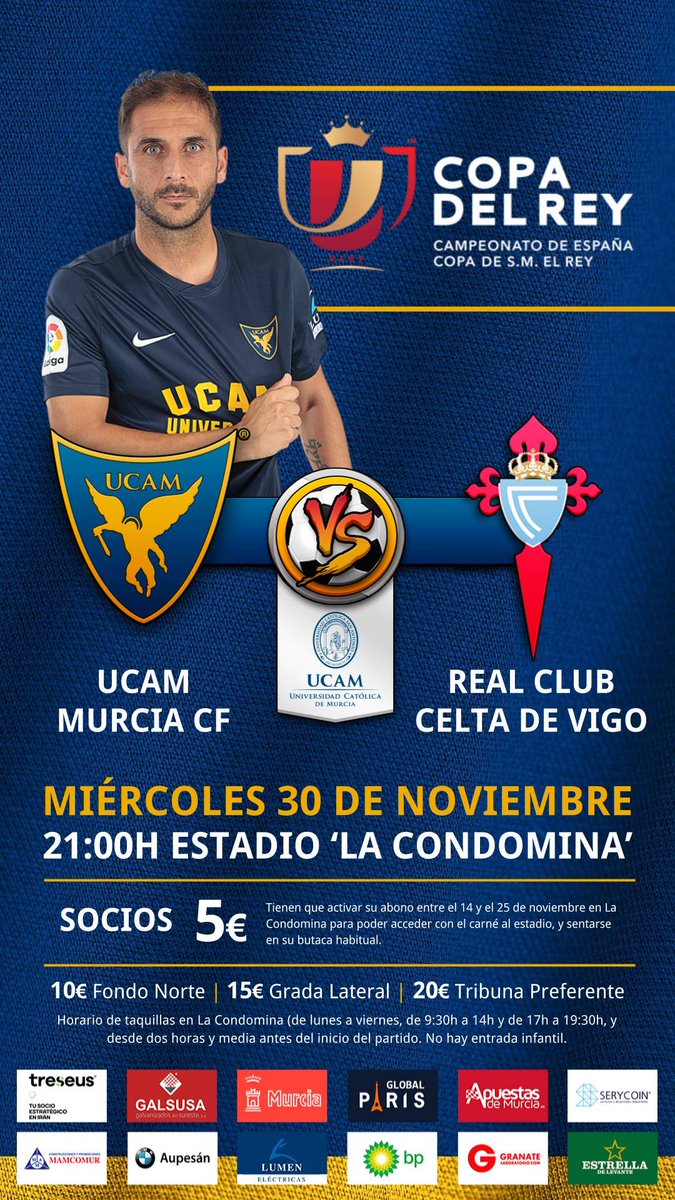 SORTEO!! Sorteamos 5 entradas dobles para el partido entre <a href="/UCAMMurciaCF/">UCAM Murcia CF</a> y @rccelta_oficial dale RT a la publicación para participar.