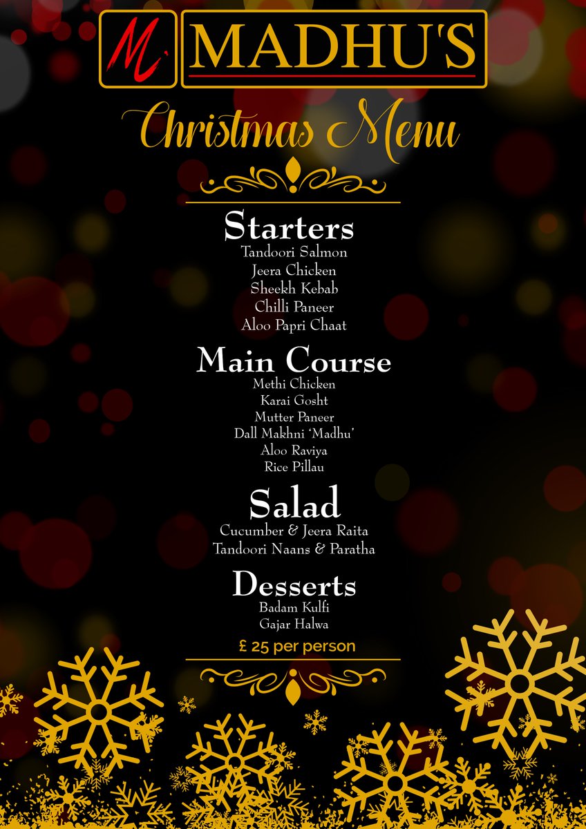 Enjoy the festivities with Madhus, Now launching the special Christmas menu. Book your parties now !!!!!