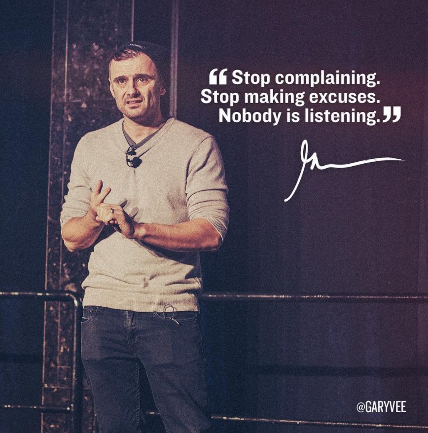 codeverse's tweet photo. Darn straight, @garyvee. Entrepreneurship is all about the hustle. All about just getting (sh)it done. No excuses. No complaining. https://t.co/qrXLIEM7lY