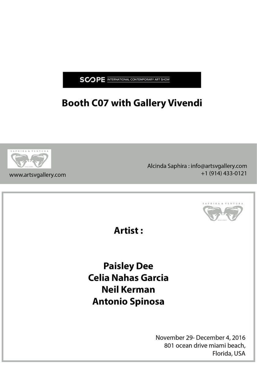 We are pleased to show in France's Gallery Vivendi's booth in this year's 2016 Scope International Contemporary Art Show. #SCOPEMiamiBeach
