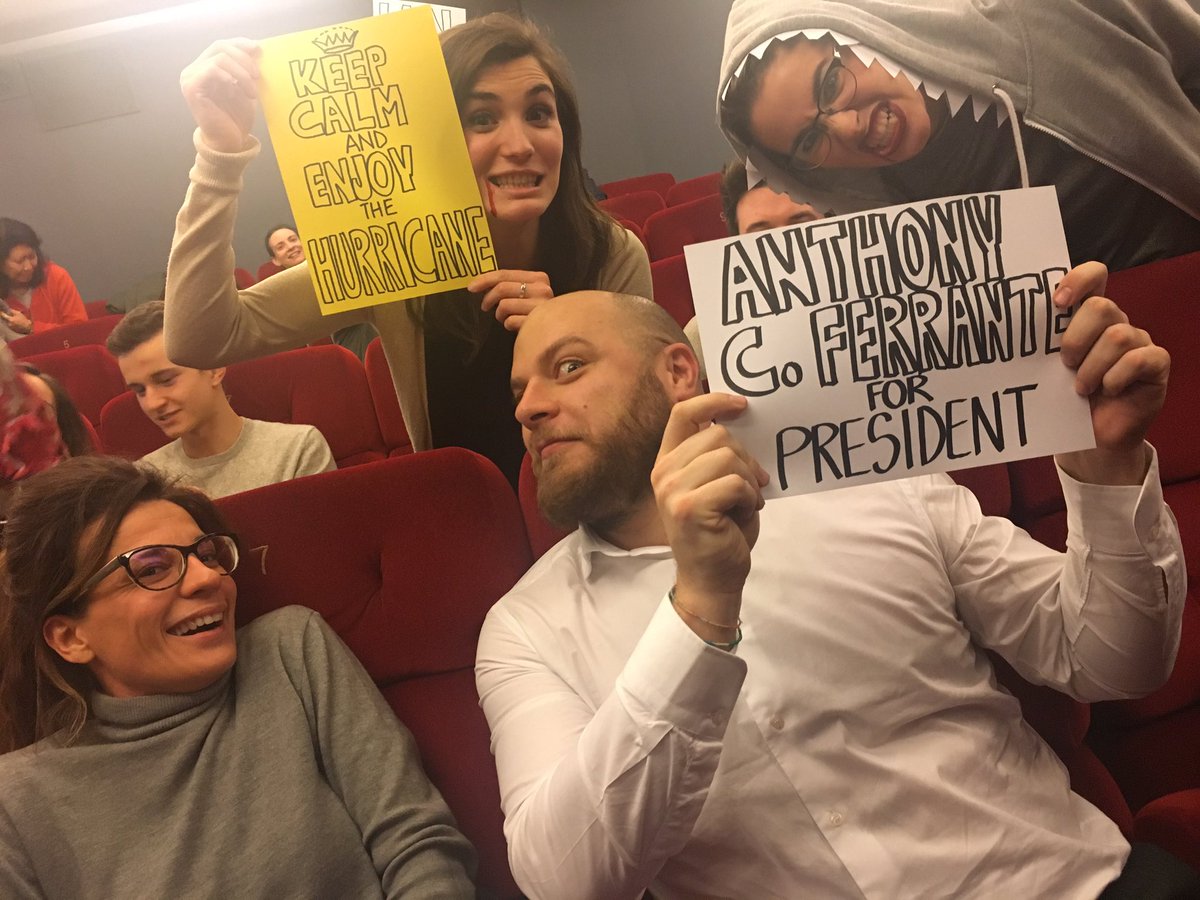FSolibello's tweet photo. Crazy #Sharknado fans in Italy for the first time in a movie theatre in Milan! Thanks @acferrante!!! We ❤️@SharknadoSyfy @IanZiering 🇮🇹🇺🇸 https://t.co/Nsgnqnv1kR