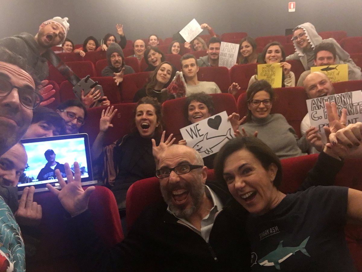 FSolibello's tweet photo. Crazy #Sharknado fans in Italy for the first time in a movie theatre in Milan! Thanks @acferrante!!! We ❤️@SharknadoSyfy @IanZiering 🇮🇹🇺🇸 https://t.co/Nsgnqnv1kR