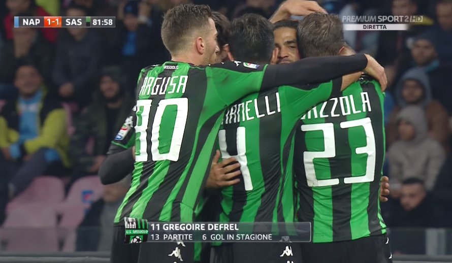 Napoli-Sassuolo 1-1 risultato firmato Insigne e Defrel