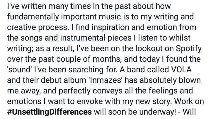 SaveUsWP's tweet photo. An update on my writing process for #UnsettlingDifferences, and how @volaband have helped inspire me with their album #Inmazes. π https://t.co/noDPfBoBJG