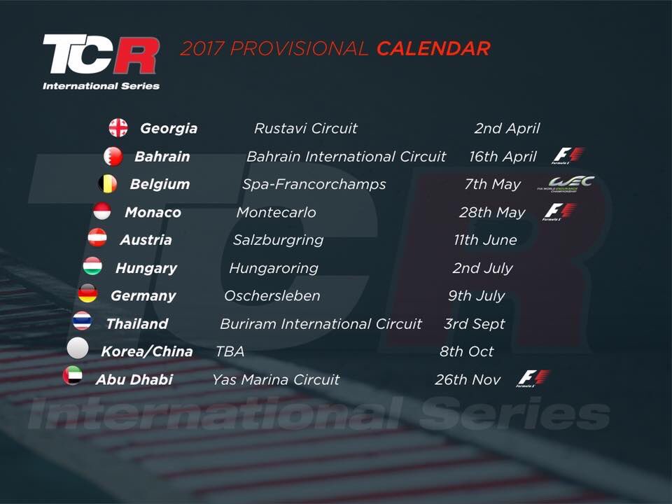racingimpress's tweet photo. 2017 @TCRIntl Provisional Calendar #TCRIntl @FIAWEC #WEC6HSpa @F1 #F1 #BahrainGP #MonacoGP #AbuDhabiGP https://t.co/gxUC5zPD8q