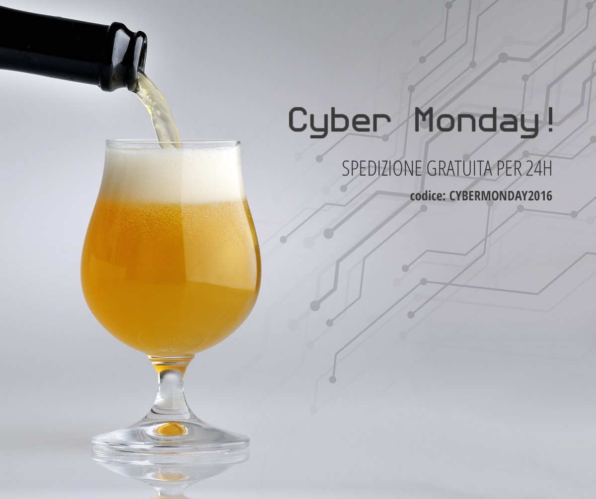 Ancora poche ore al termine del #CyberMonday: usate il codice CYBERMONDAY2016, la spedizione ve la regala <a href="/PortaleBirra/">Portale Birra</a>! 
Cheers 🍺🍺