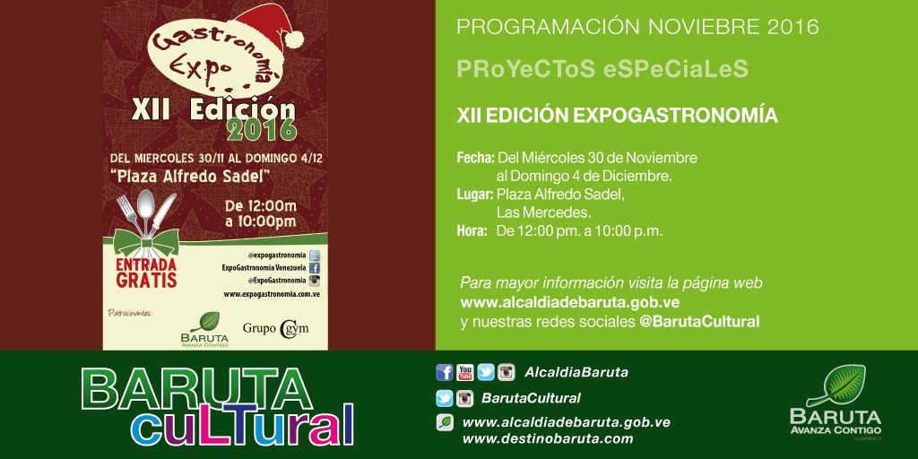 La XII Edición de <a href="/ExpoGastronomia/">ExpoGastronomía</a> llega desde mañana hasta el #04dic a la Plaza Alfredo Sadel #EntradaLibre
