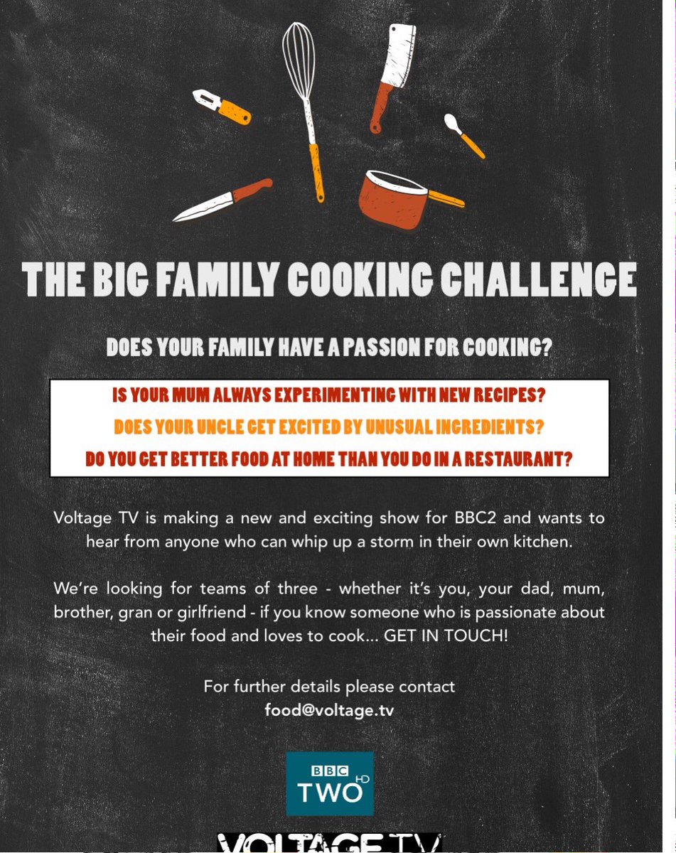 debbiejaneyoung's tweet photo. Want to cook on TV have a look at this new programme from Voltage TV. Contact them on food@voltage.tv for more info https://t.co/JKPdw4gwIv