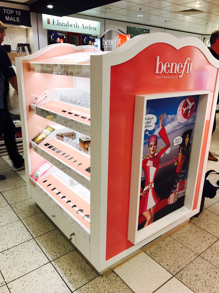 DisplayTeam_UK's tweet photo. Got 2 Love @BenefitUK @Cardiff_Airport stand, ready 4 their Holibob customers needing a quick top up and maybe a new lippy ;) #displayteamuk https://t.co/IburGwtxeE