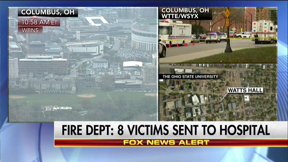 FoxNews's tweet photo. At least 8 sent to hospital after active shooter reported at Ohio State University, fire officials say https://t.co/3mVSIMJU5Q https://t.co/Dd11zSmzea
