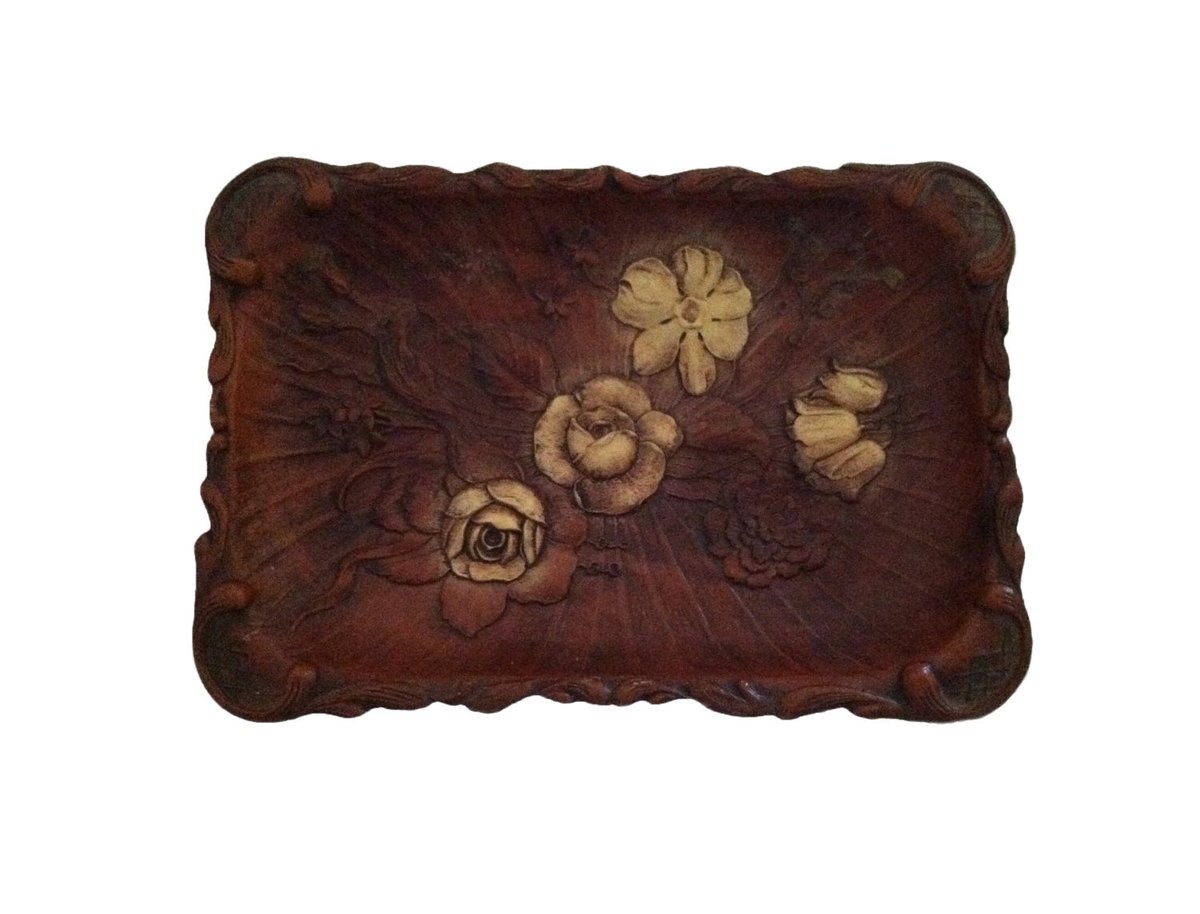 Vintage Wooden Tray Syroco Carved Wood Painted Wood Tray … tuppu.net/e6794f0a #SunflowerRetroKS #CarvedWoodTray