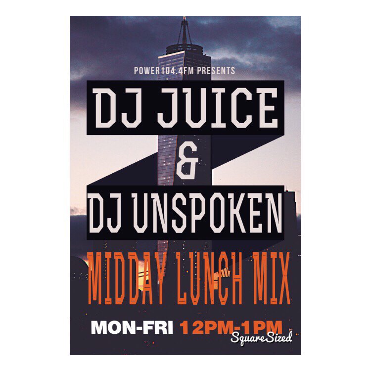 POWER104FM's tweet photo. Get in tune w/ the #MiddayLunchMix on Power1044fm @ 12pm est.. S/O to UNSPOK3N & #PartyWithJuice💦 & Juicy Ent.💋 on the 1s&2s #WeAreThaStreet https://t.co/LRlJr8JXBg