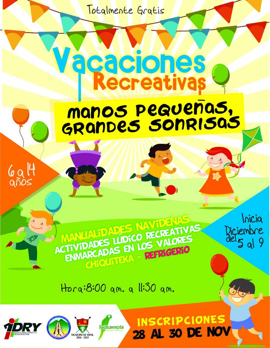 IdryYopal's tweet photo. Abiertas inscripciones Vacaciones Recreativas IDRY, cupos limitados!! https://t.co/UjV3P8BQfp