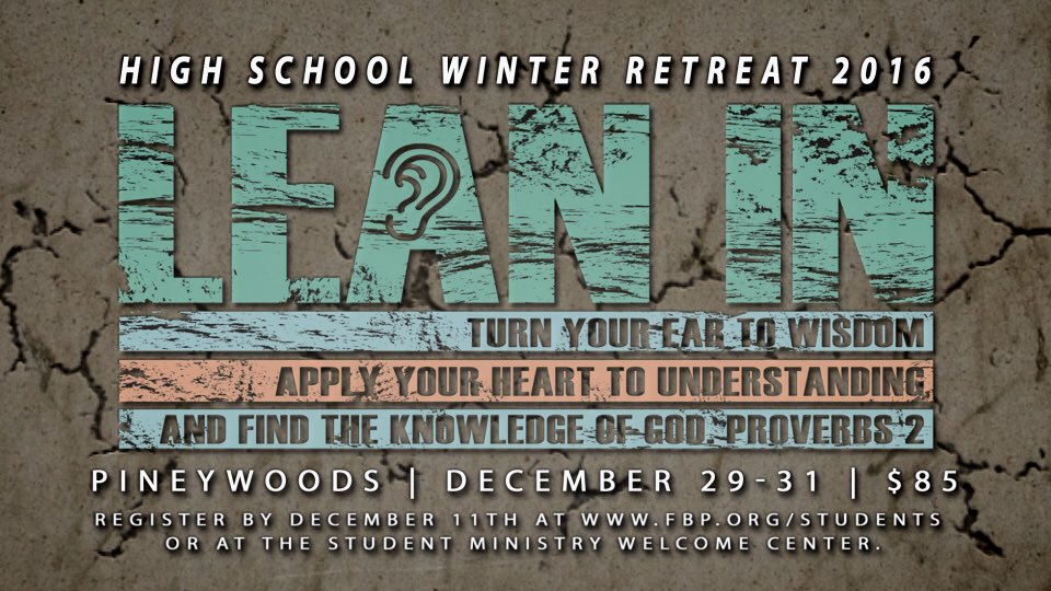 FBP_HSMinistry's tweet photo. Save your spot today for the Winter Retreat! Sign up at https://t.co/YC0NQZiRTq #fbpwinterretreat16 https://t.co/yGfhK48rid