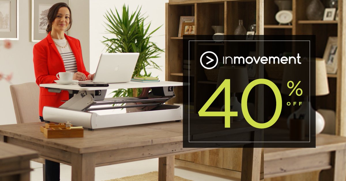 JoinInMovement's tweet image. Today is the last day to save! Enter code CYBER40 to save 40% on the InMovement Standing Desk. #CyerMondayDeals bit.ly/2asst0K