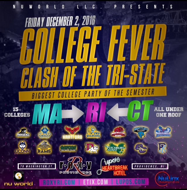 NuWorldLLC's tweet photo. ‼️🔥#CollegeFever🔥‼️
📆 Dec2 🏢 @ROXYPROV
@LILUZIVERT Live
📆 Dec10 🏢 URI Ryan Center
@ToryLanez Live
📆 Dec17 🏢 Roxy https://t.co/jZxdYkBda0