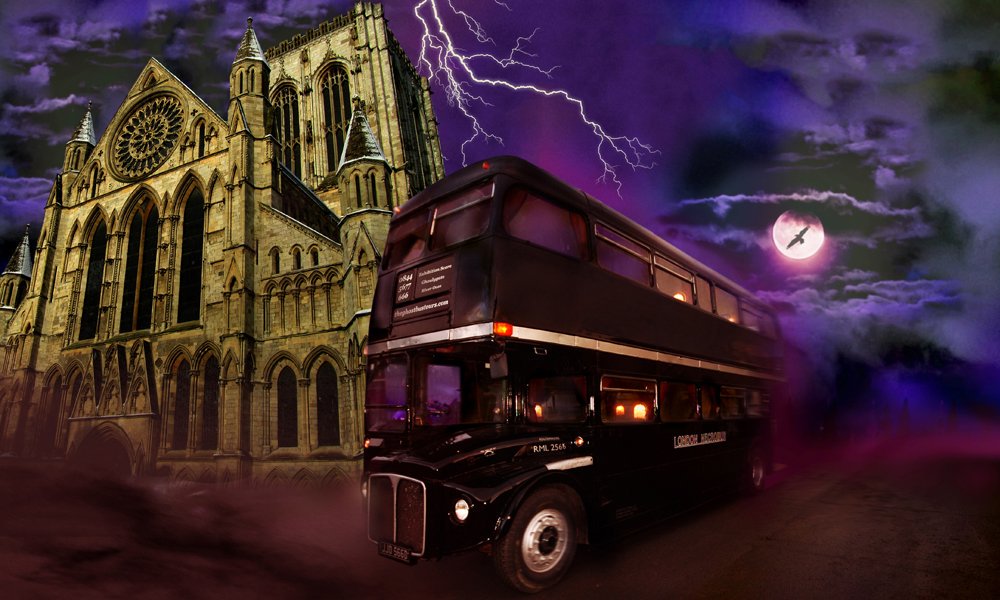yorkghostbus's tweet photo. Will you be joining us on the Necrobus tonight? Tours depart at 7.30pm... call us on 0844 5678 666 to book (if you dare!) 💀 #York https://t.co/w5GkQdWqts