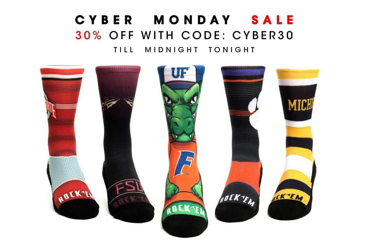 RockEm's tweet photo. Cyber Monday sale! Your favorite team socks are 30% off until midnight tonight! #DoYouRockEm

Shop now ➡️ https://t.co/vd3yRKUN2z https://t.co/ywsM3JAMdh