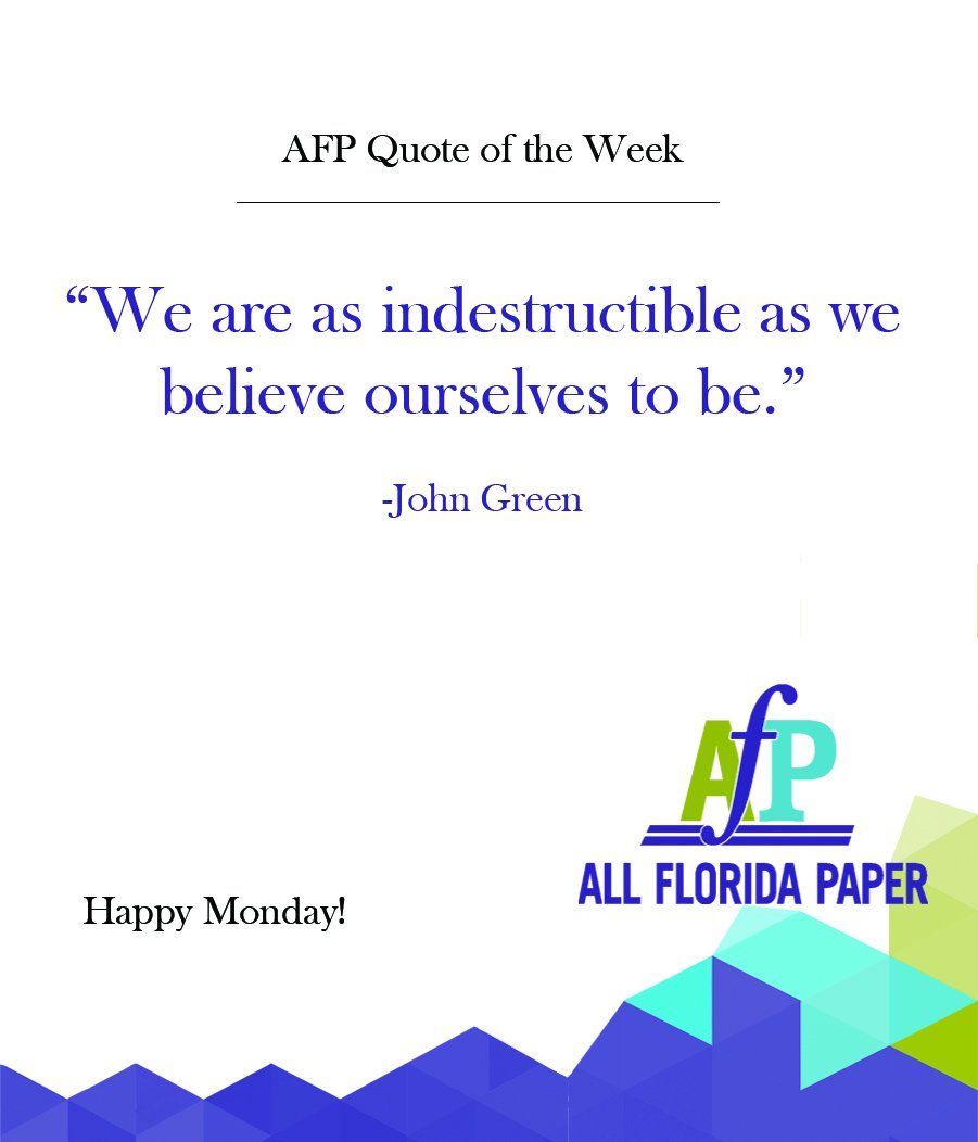 allfloridapaper's tweet photo. #allfloridapaper #quoteoftheweek #Indestructible #johngreen https://t.co/lL7DjFJWL0