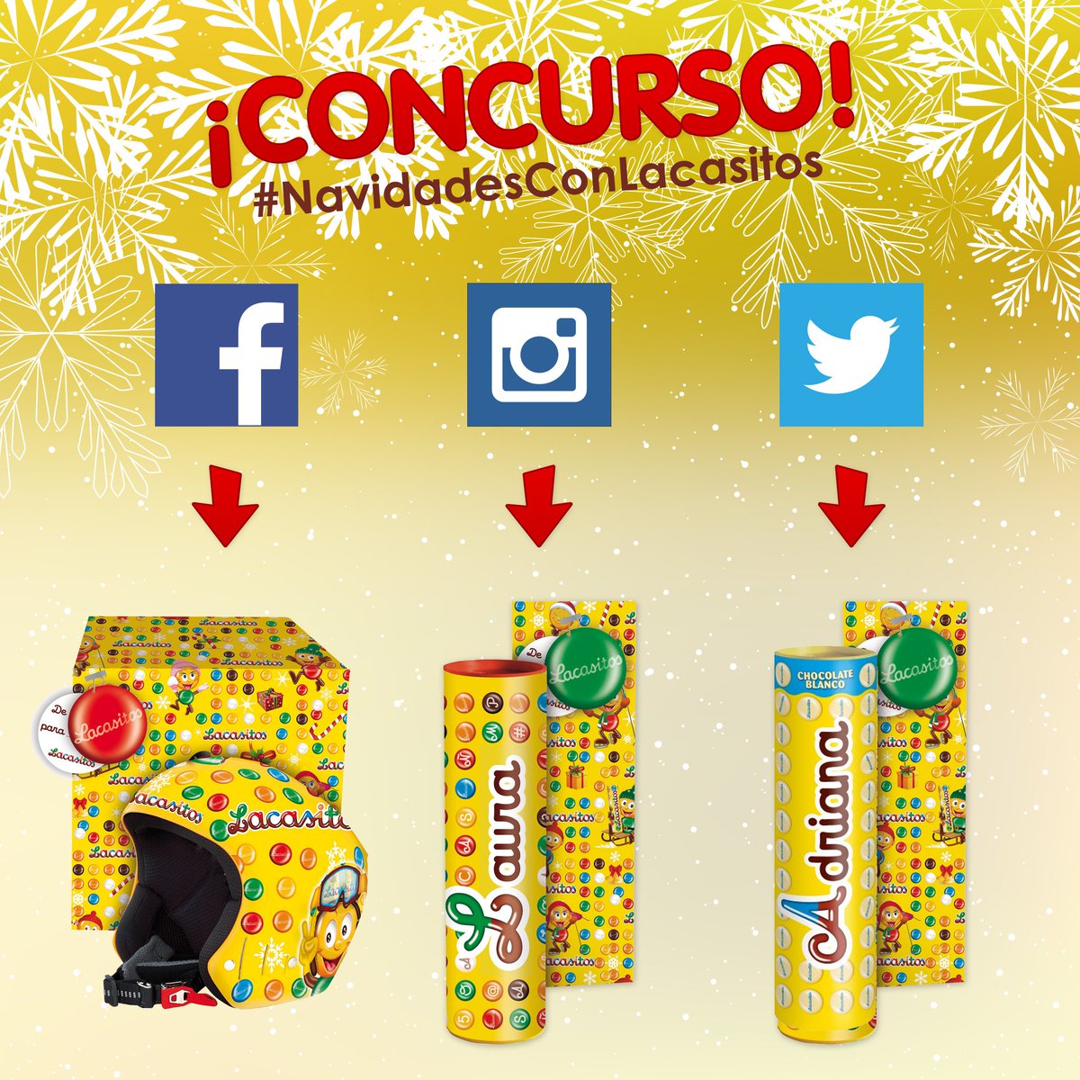 Lacasitos's tweet photo. 🎅¡#CONCURSO #NavidadesConLacasitos!🎄 Haz RT + sigue a @Lacasitos, ¡puedes ganar un megatubo de #LacasitosWhite! ▶Más en Facebook+Instagram◀ https://t.co/nNXM3VoHt4
