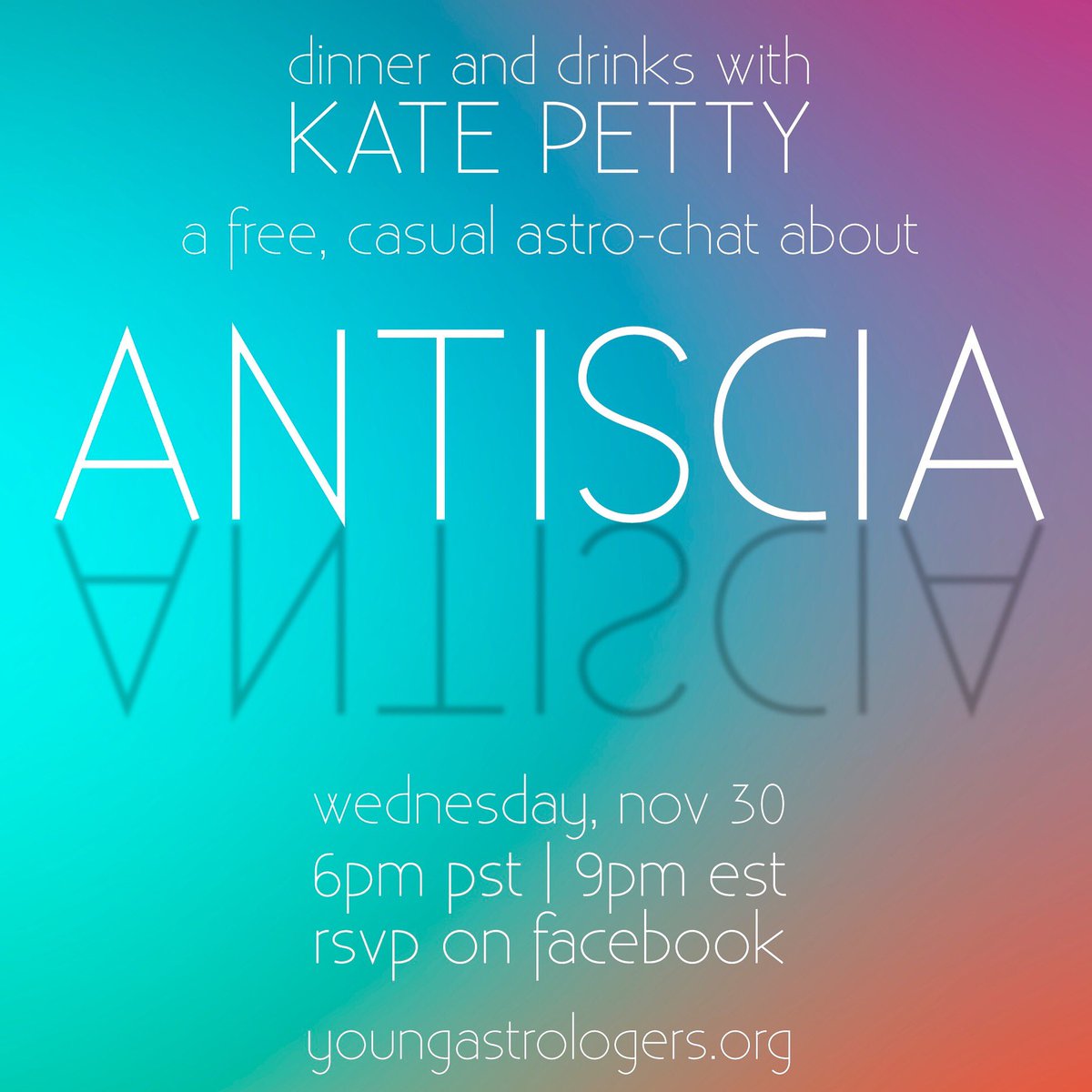 AstrologyAYA's tweet photo. Kate Petty is joining us Wednesday to talk antiscia! RSVP on Facebook for details! https://t.co/p7rPGJTTI3 https://t.co/B52Ukly449