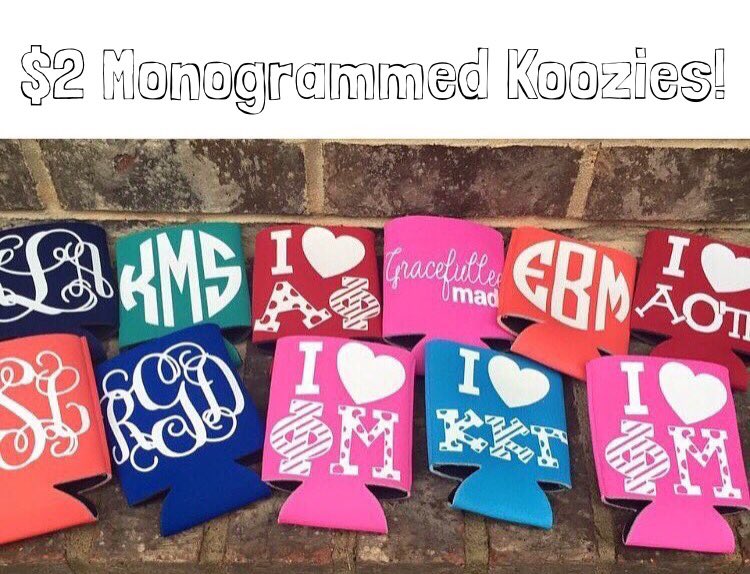 _SouthernBows's tweet image. $2 monogrammed koozies on the website for our Black Friday sale!