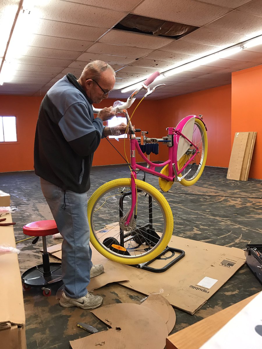 cusecycle's tweet photo. Our handyman Ralph getting the bikes from @republicbike assembled for sale at Cuse Cycle🔧🔩🍊🚲
#cusecycle #retail https://t.co/ijGXmcVtHX