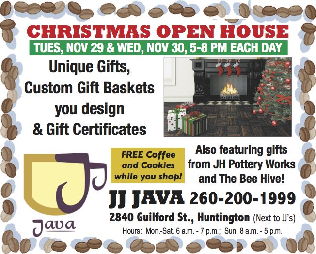 eatshoplivehtgn's tweet photo. Beginning tomorrow! Christmas open house at @_JJJava. Shop for unique gifts while enjoying FREE coffee and cookies. #shopsmall #huntingtonIN https://t.co/TRlL07Vlj1