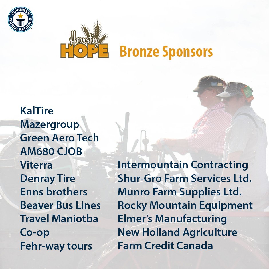 HarvestHope2016's tweet photo. Thanks to our bronze sponsors for helping make this world record possible https://t.co/LB45DCdbOC