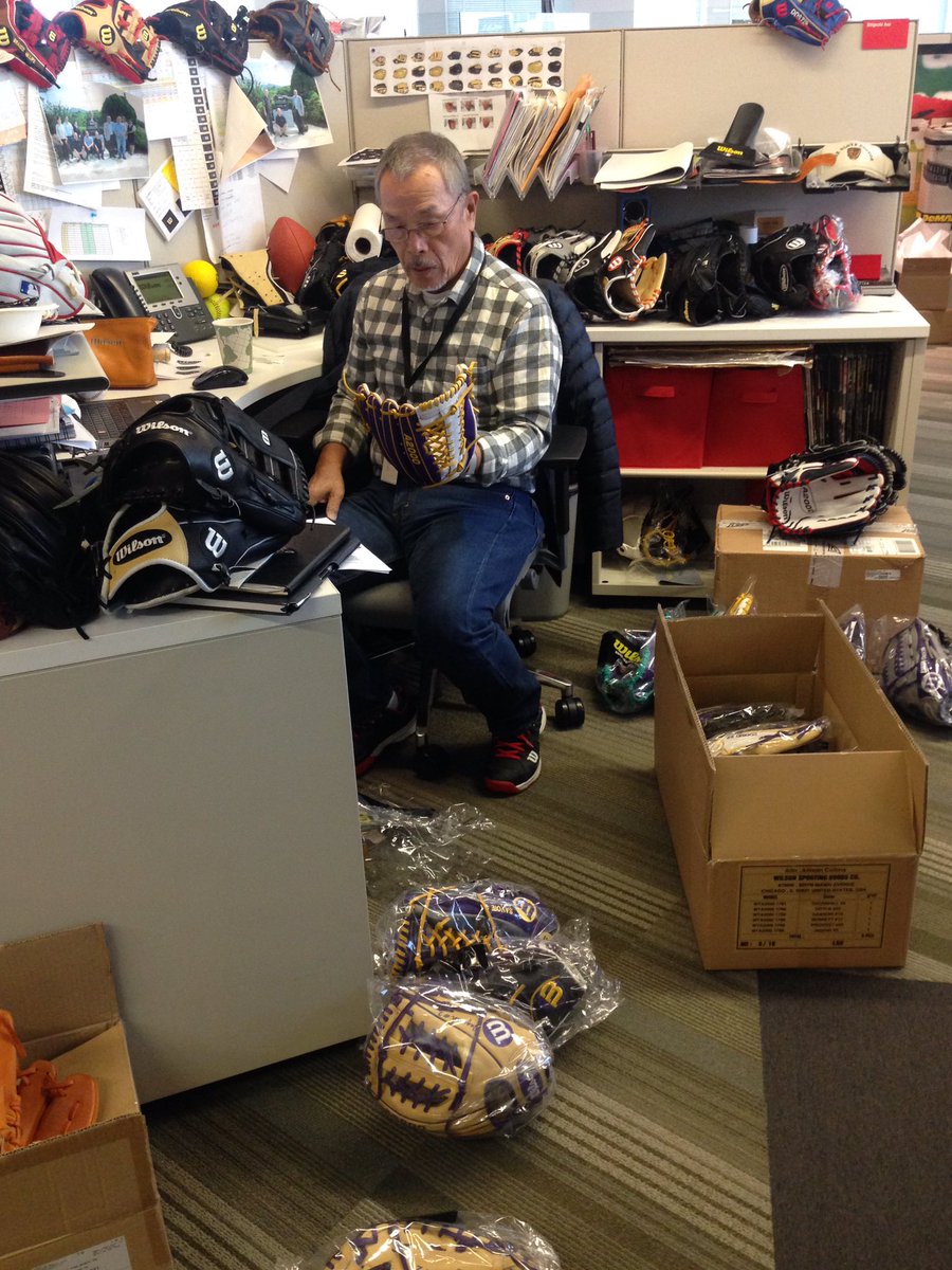 LSUsoftball's tweet photo. 📸 Exclusive photos of the legendary 'Jedi Master' of gloves, Shigeaki Aso, examining our gloves. 

Meet Aso: https://t.co/ZbfAGhnT4b https://t.co/dhesVdNNEU