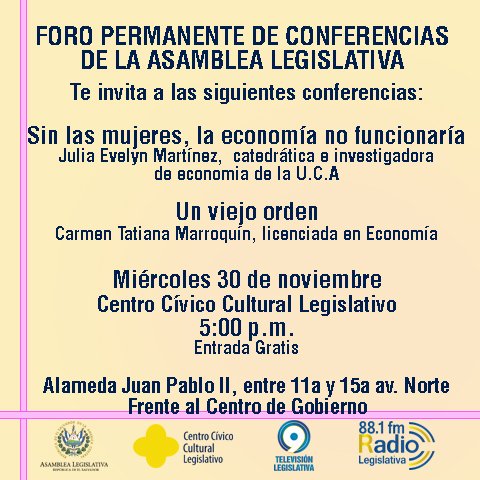 CentroCCL's tweet photo. Las conferencias se llevaran a cabo el miércoles 30 de noviembre a las 5 p.m. en el @CentroCCL @AsambleaSV @GPMElSalvador https://t.co/WqIURniqhy